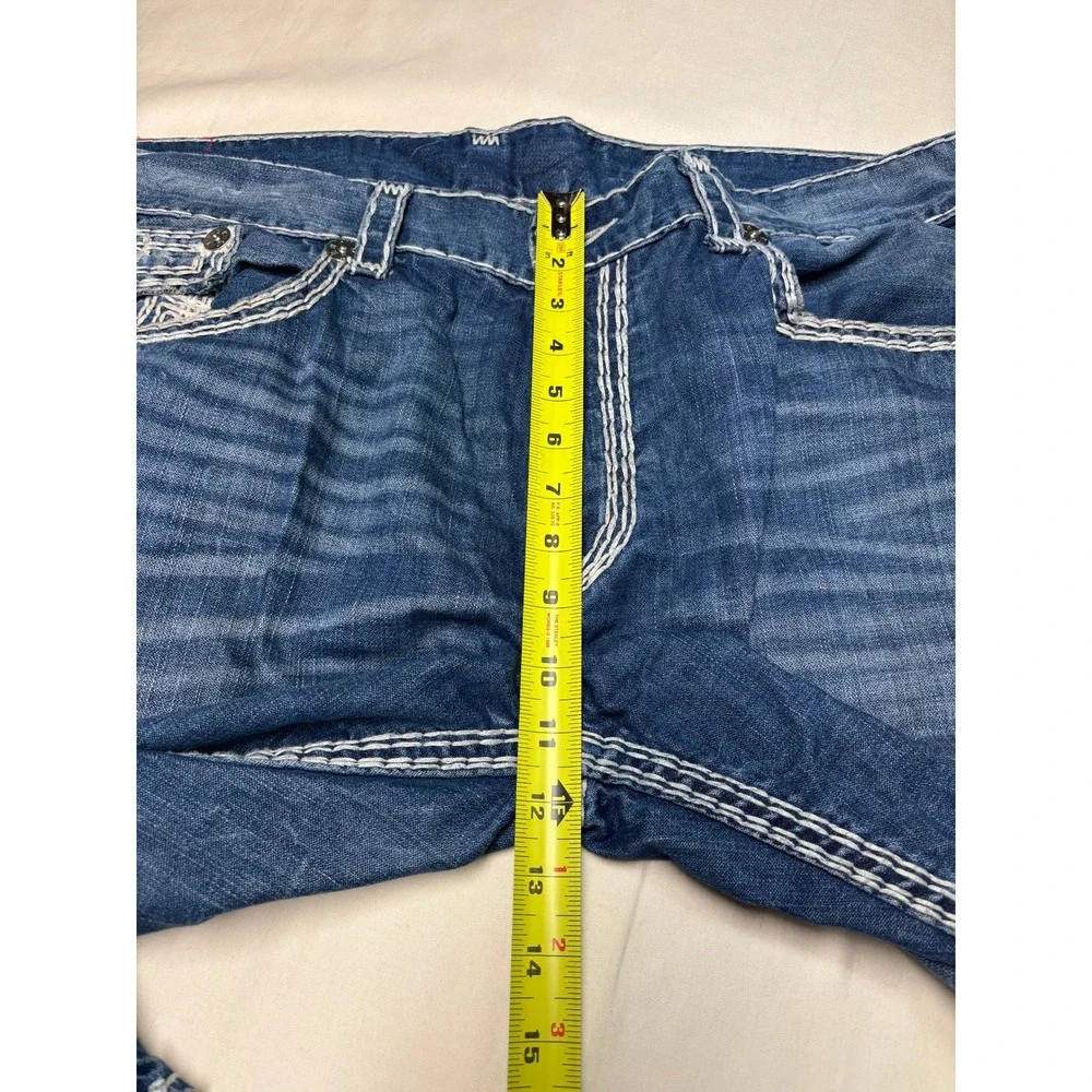 True Religion Straight Flap Natural Super QT Blue Jeans Mens 42X33 Thick Stitch